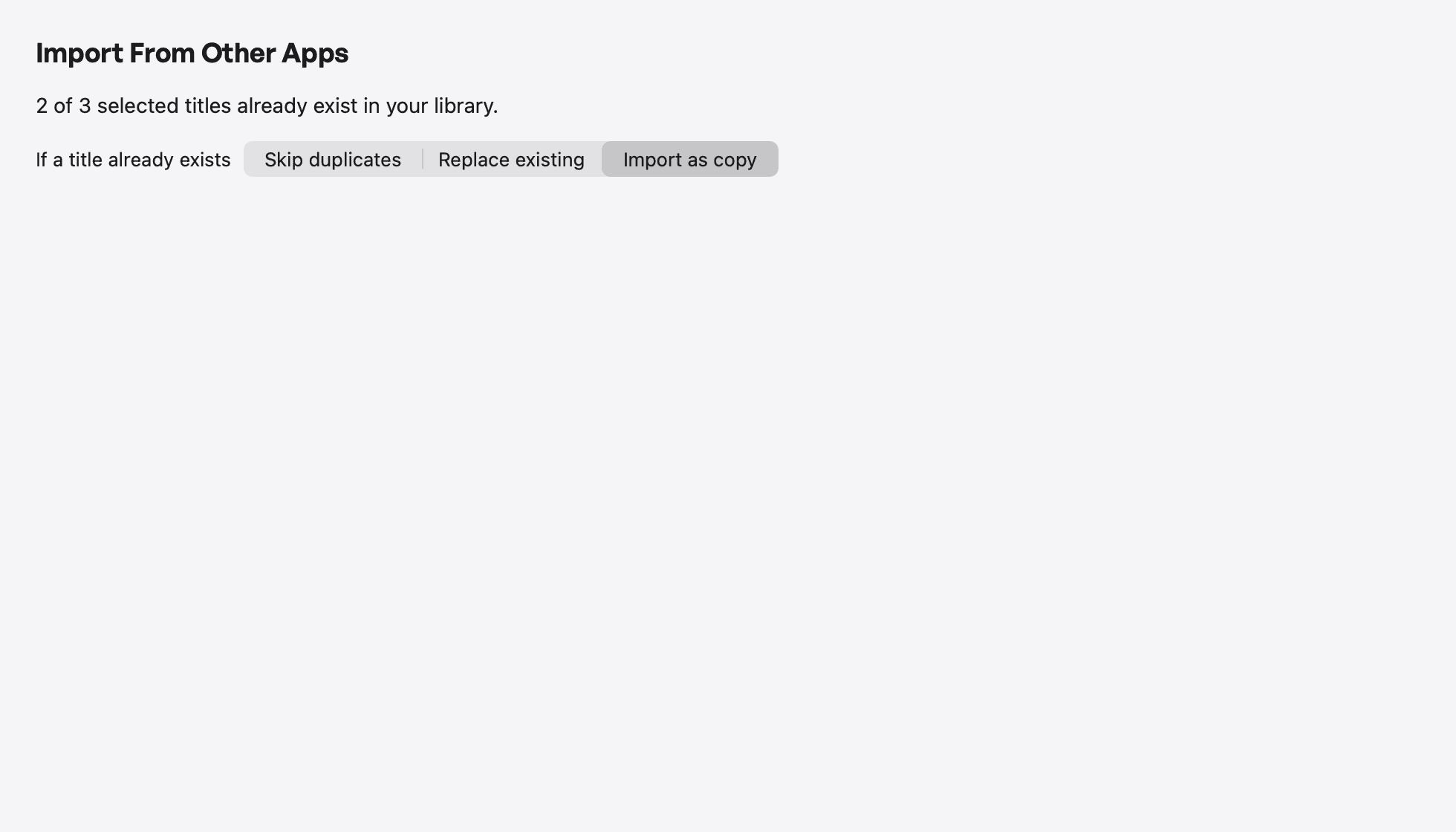 Import from Espanso, Alfred, Raycast, and Obsidian — duplicate handling (light appearance)
